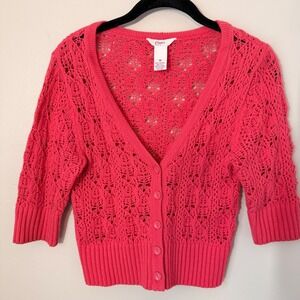 Candie's Vintage 90s Pink Crochet Cardigan Cropped Open Knit Clueless Era Medium